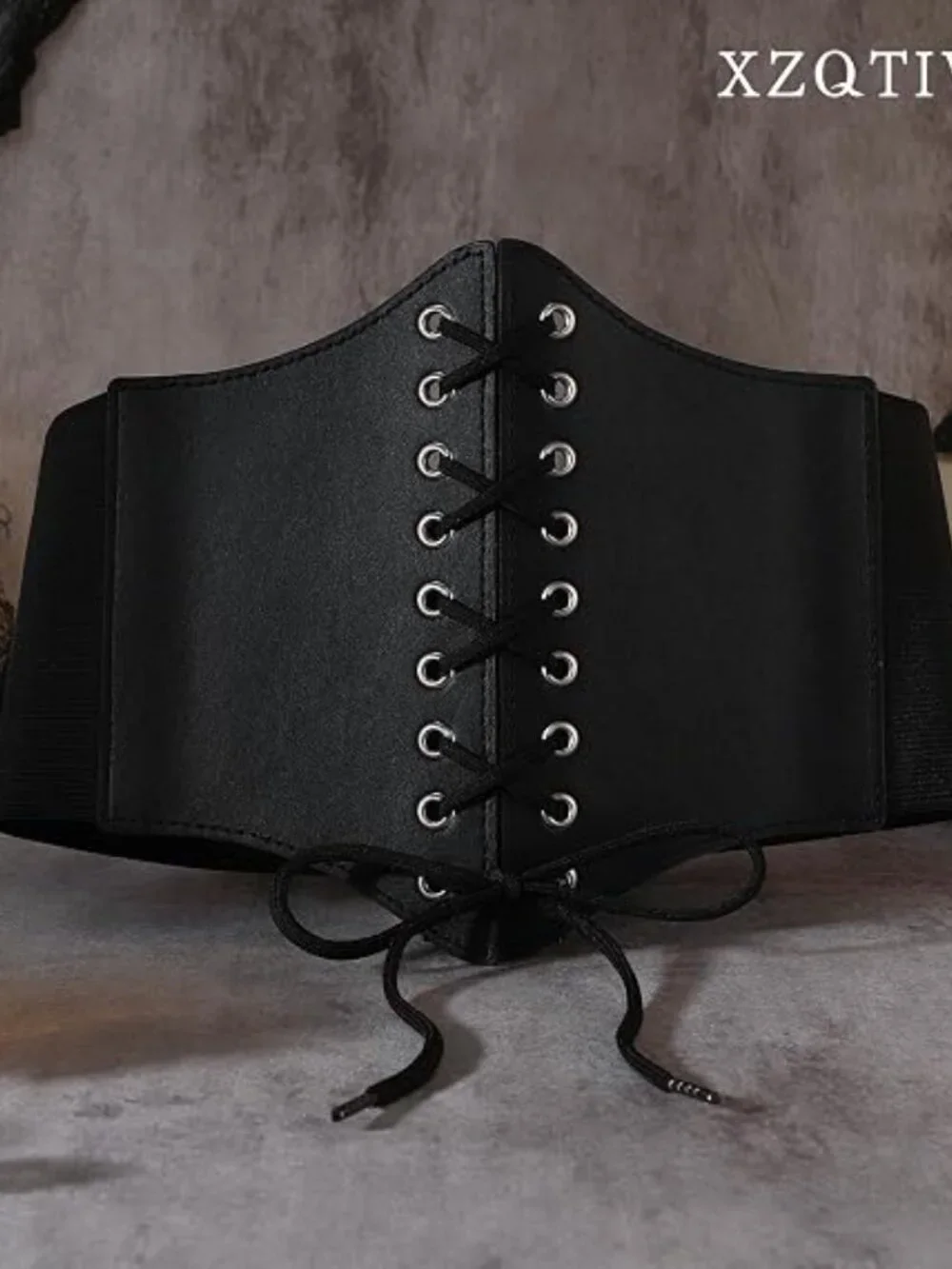 Black Corset Waist Belt for Women, Wide Elastic Tie Waspie Belt for Dresses 4.7i
